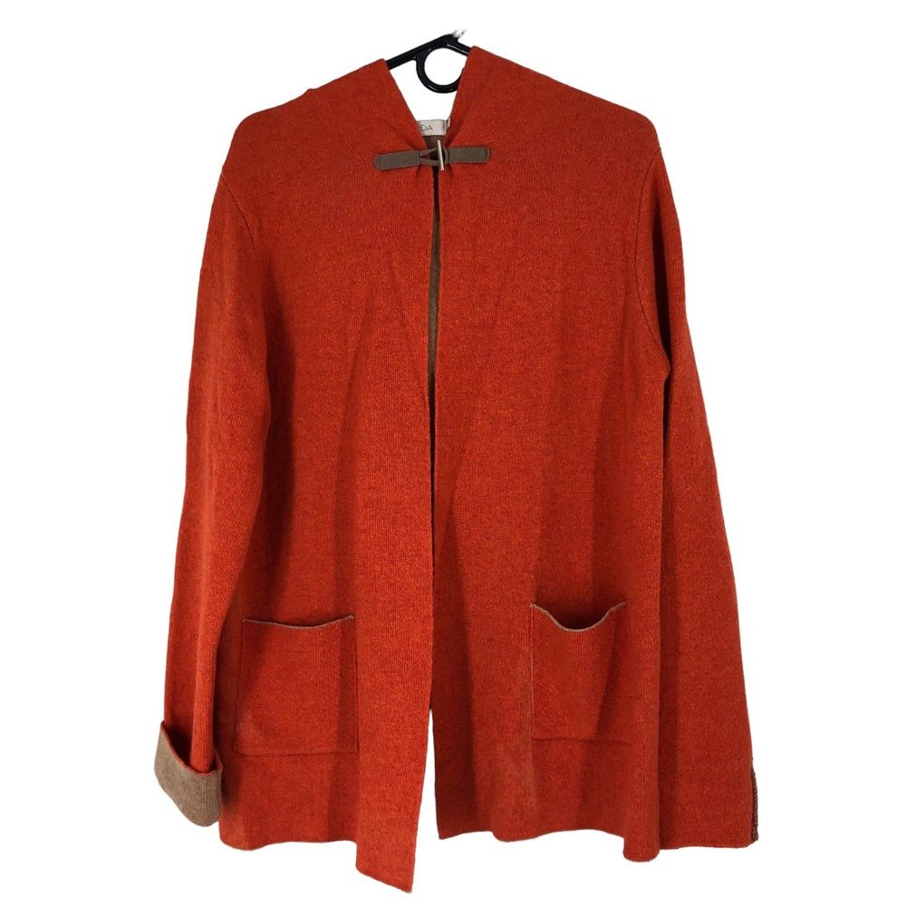A•IDA Wool Hooded Cardigan w/2 Front Pockets, Neck Closure, Soft & Cozy SZ L
